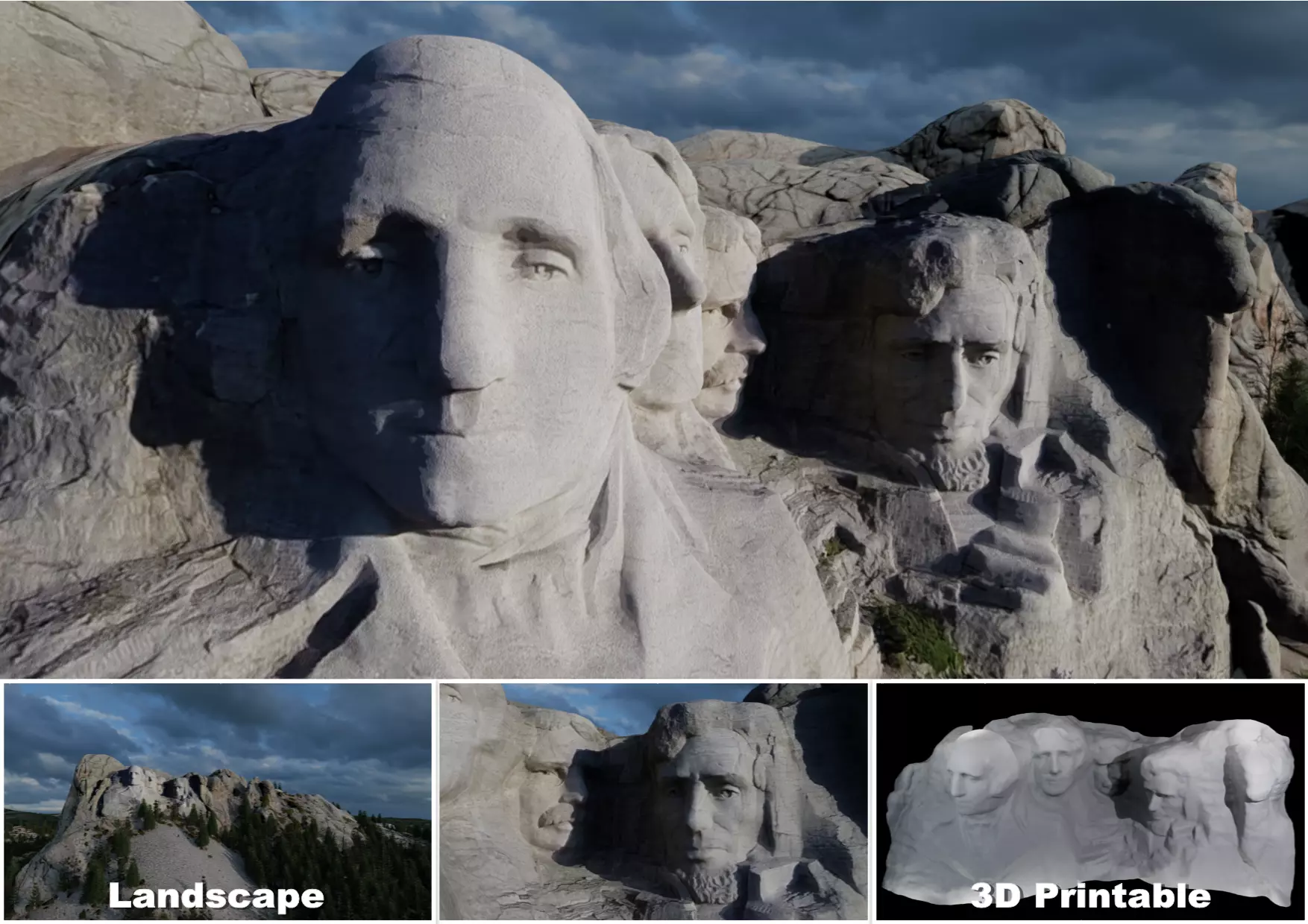 Mount Rushmore Landscape and 3D Printable 3D model_0