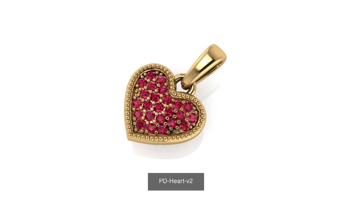 heart set ruby pendant gold 3D Model Collection_1
