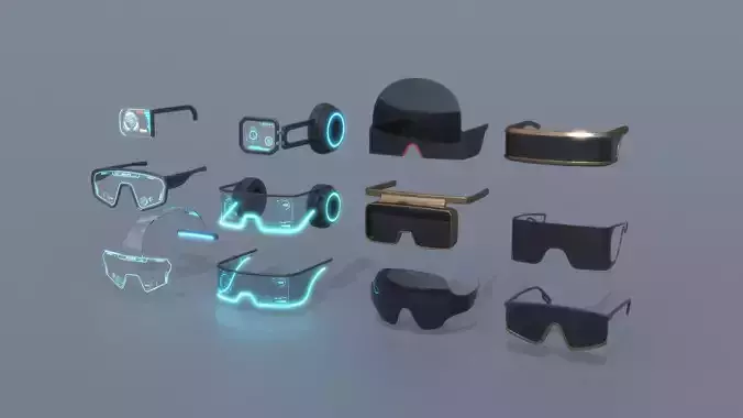 Sci fi glasses and helmet pack x12 3D Model Collection