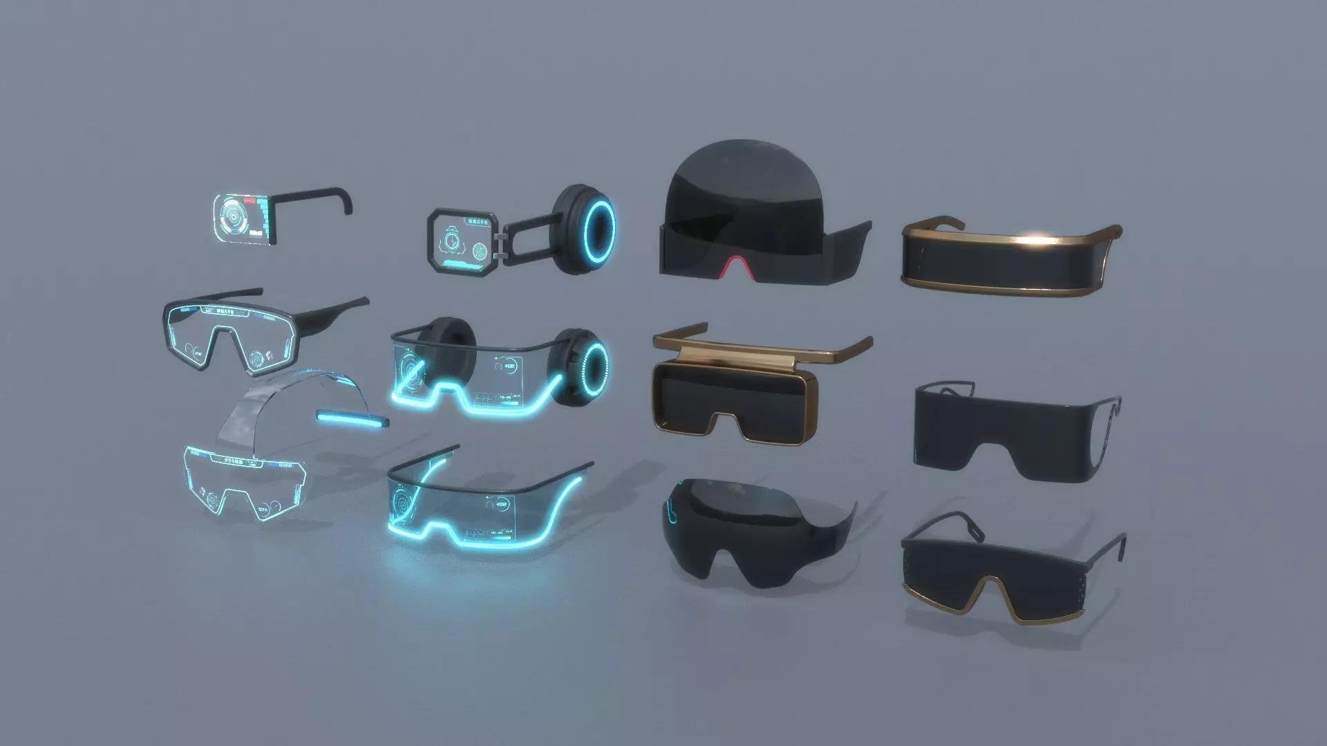 Sci fi glasses and helmet pack x12 3D Model Collection_0