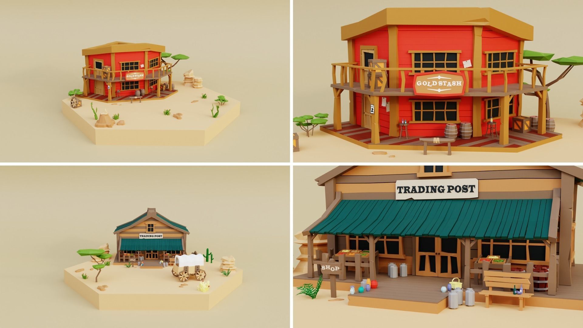 Low Poly Wild West Set Low-poly 3D model_15