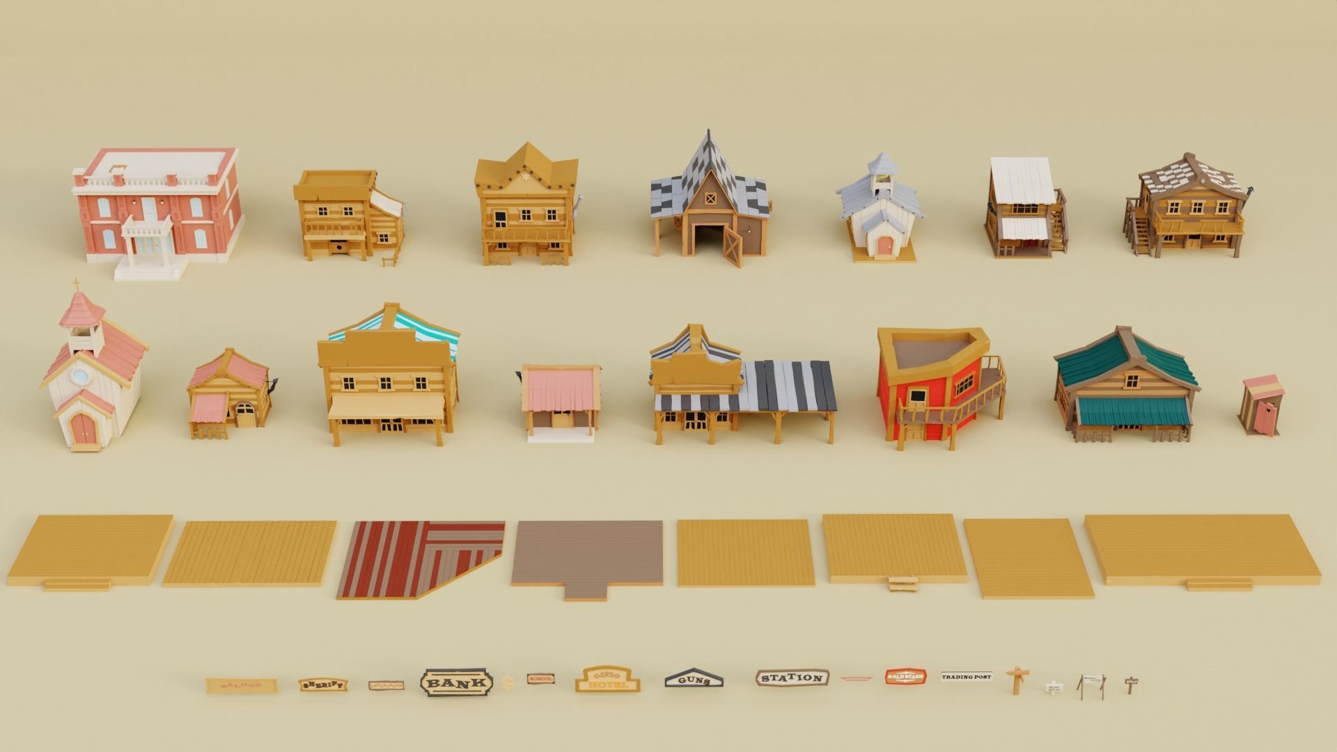 Low Poly Wild West Set Low-poly 3D model_18