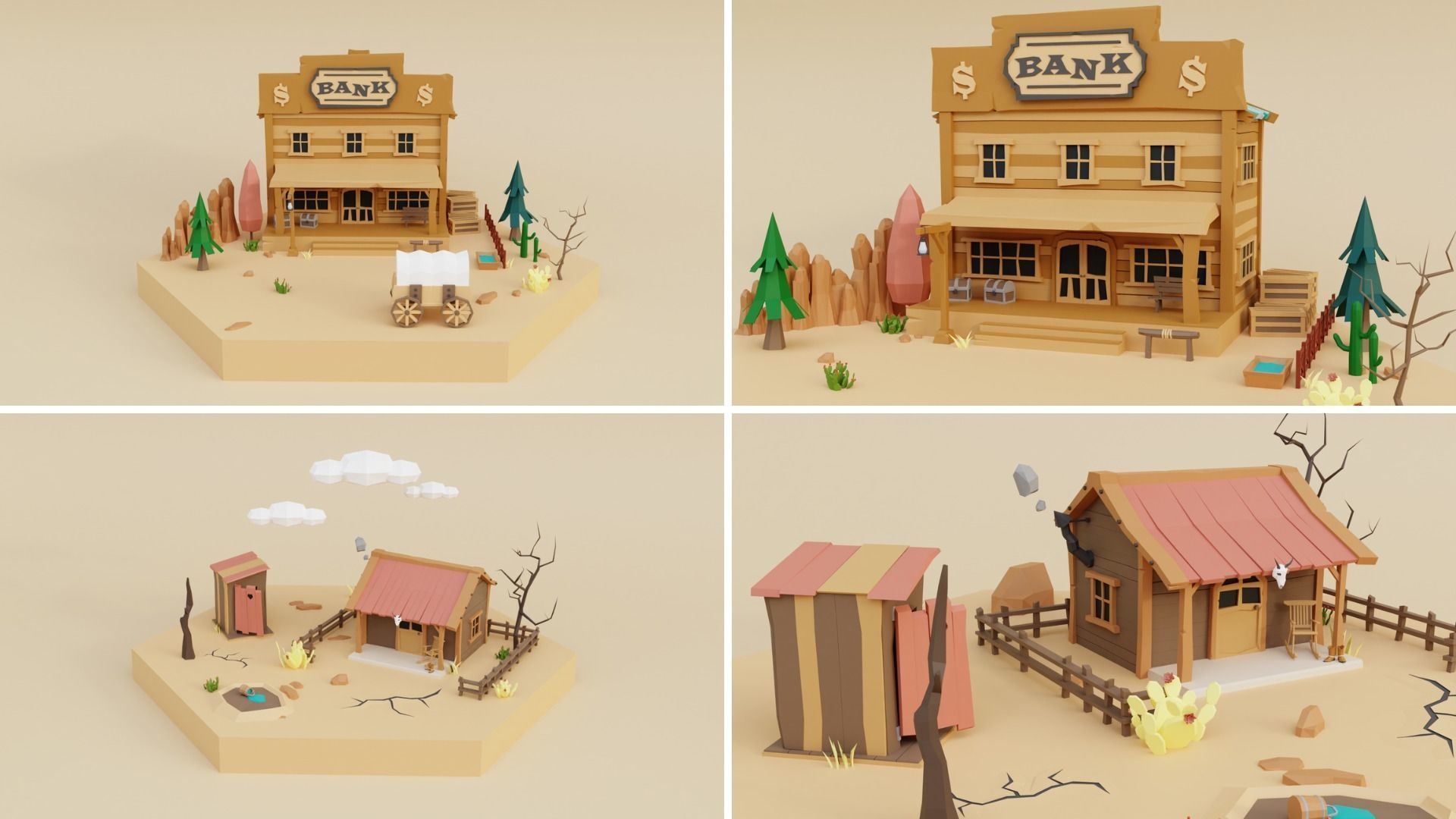 Low Poly Wild West Set Low-poly 3D model_7