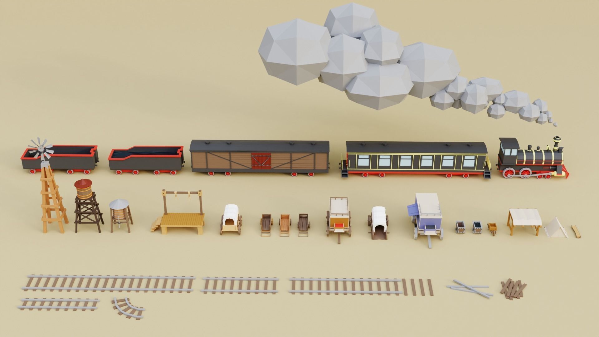 Low Poly Wild West Set Low-poly 3D model_20