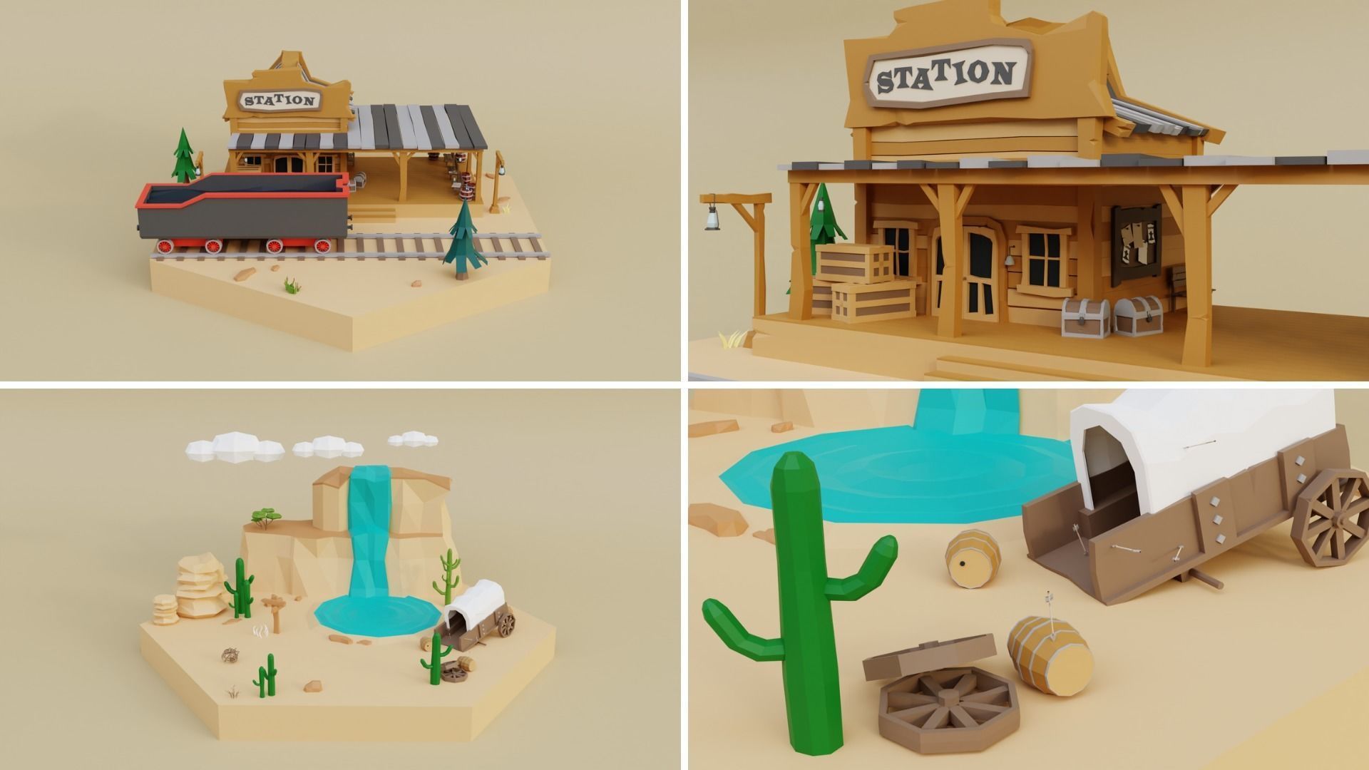Low Poly Wild West Set Low-poly 3D model_13