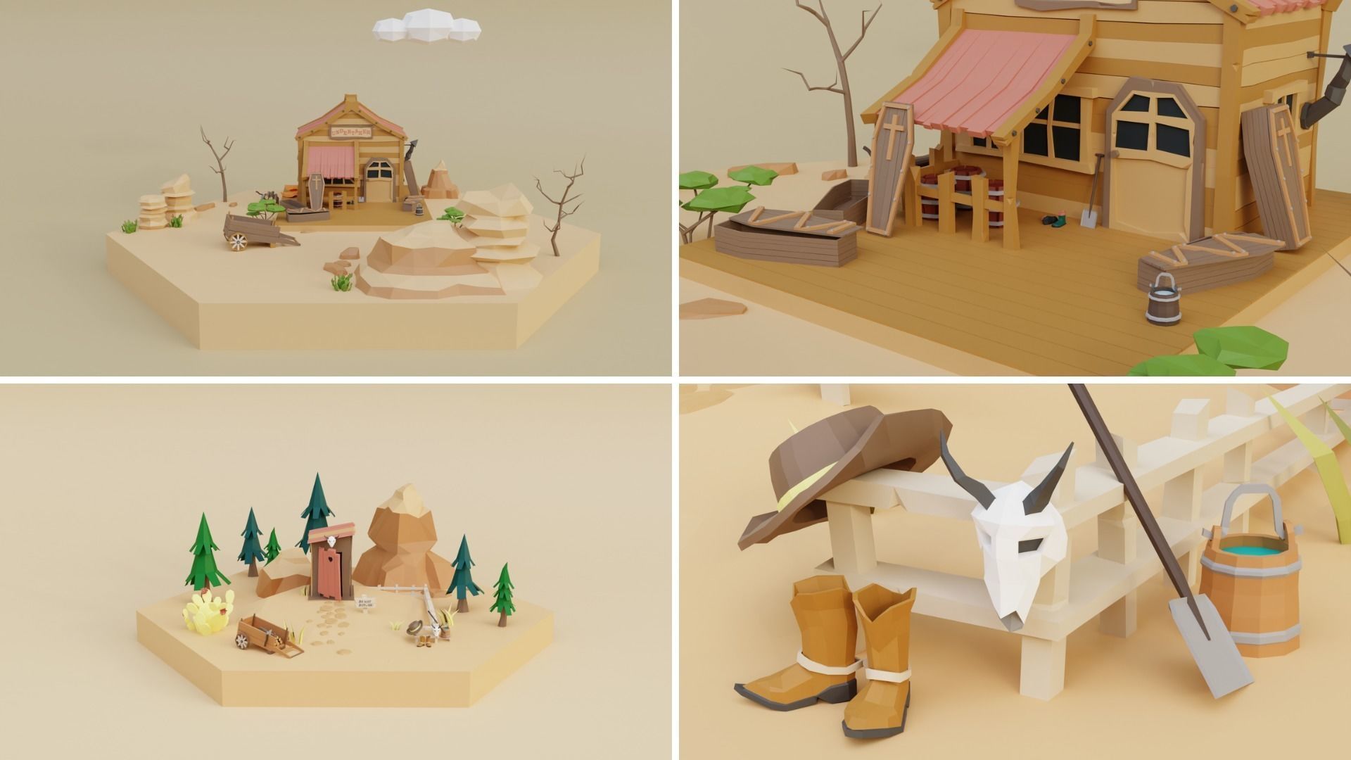 Low Poly Wild West Set Low-poly 3D model_6