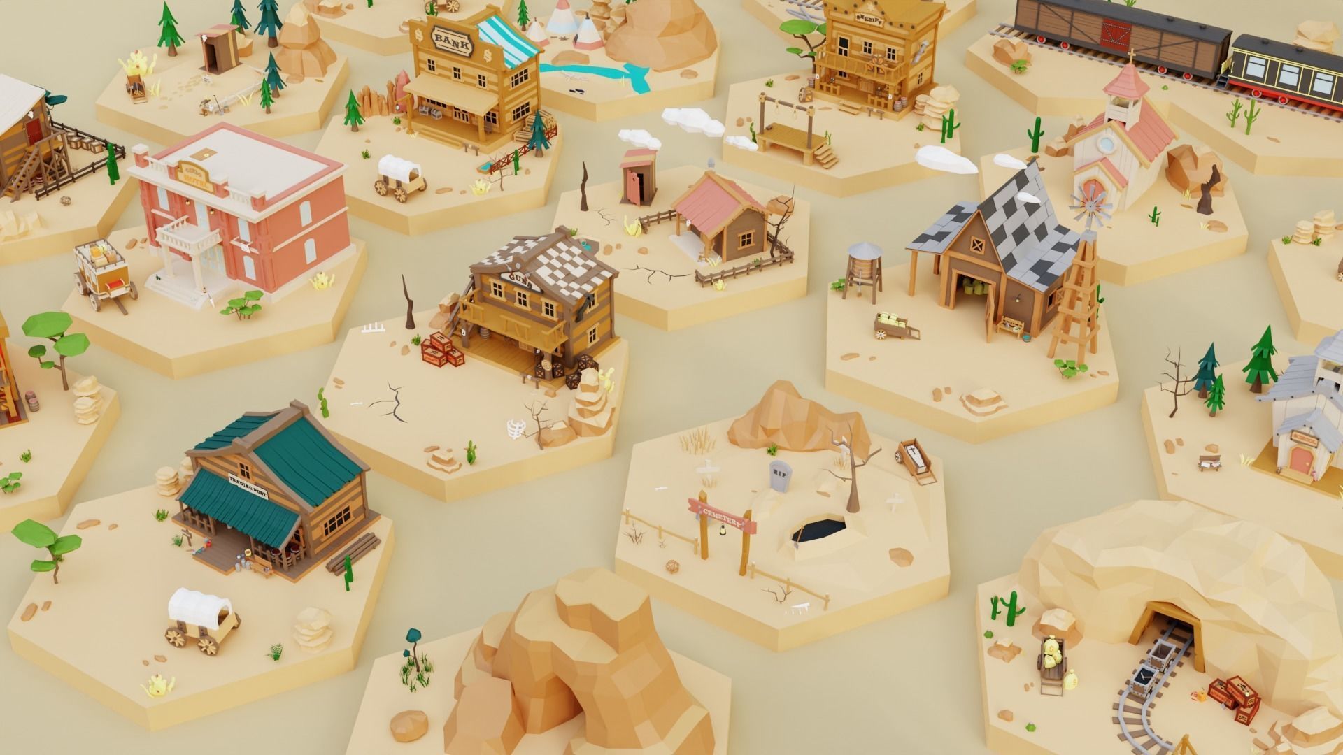 Low Poly Wild West Set Low-poly 3D model_3