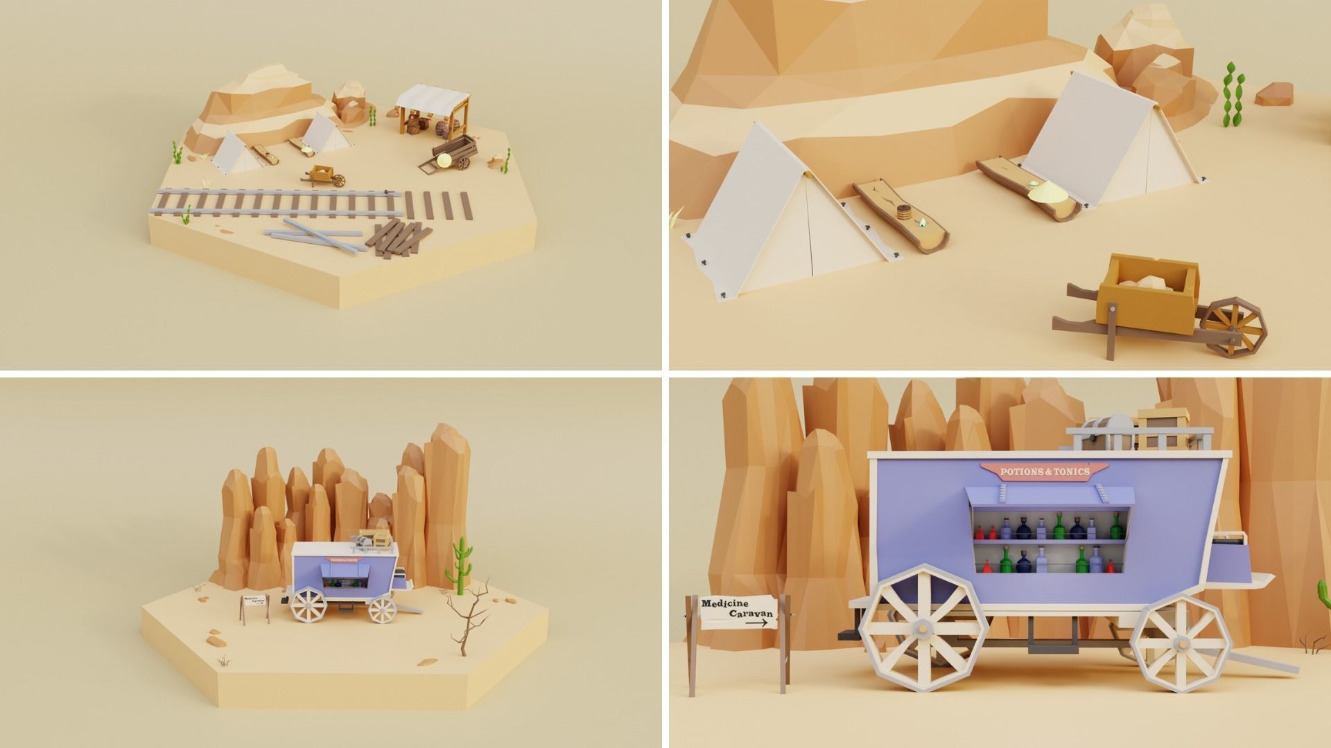 Low Poly Wild West Set Low-poly 3D model_14