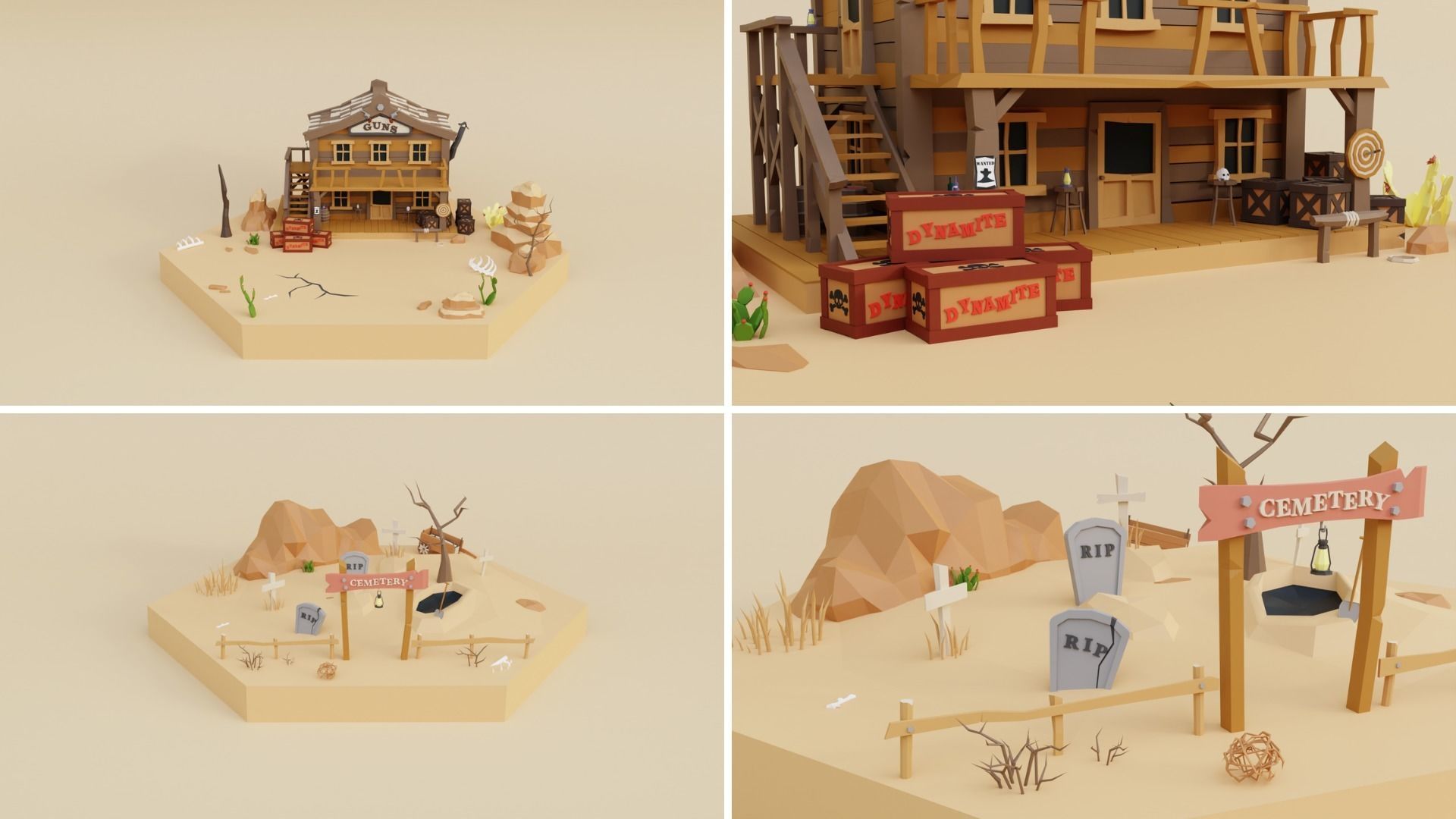 Low Poly Wild West Set Low-poly 3D model_10