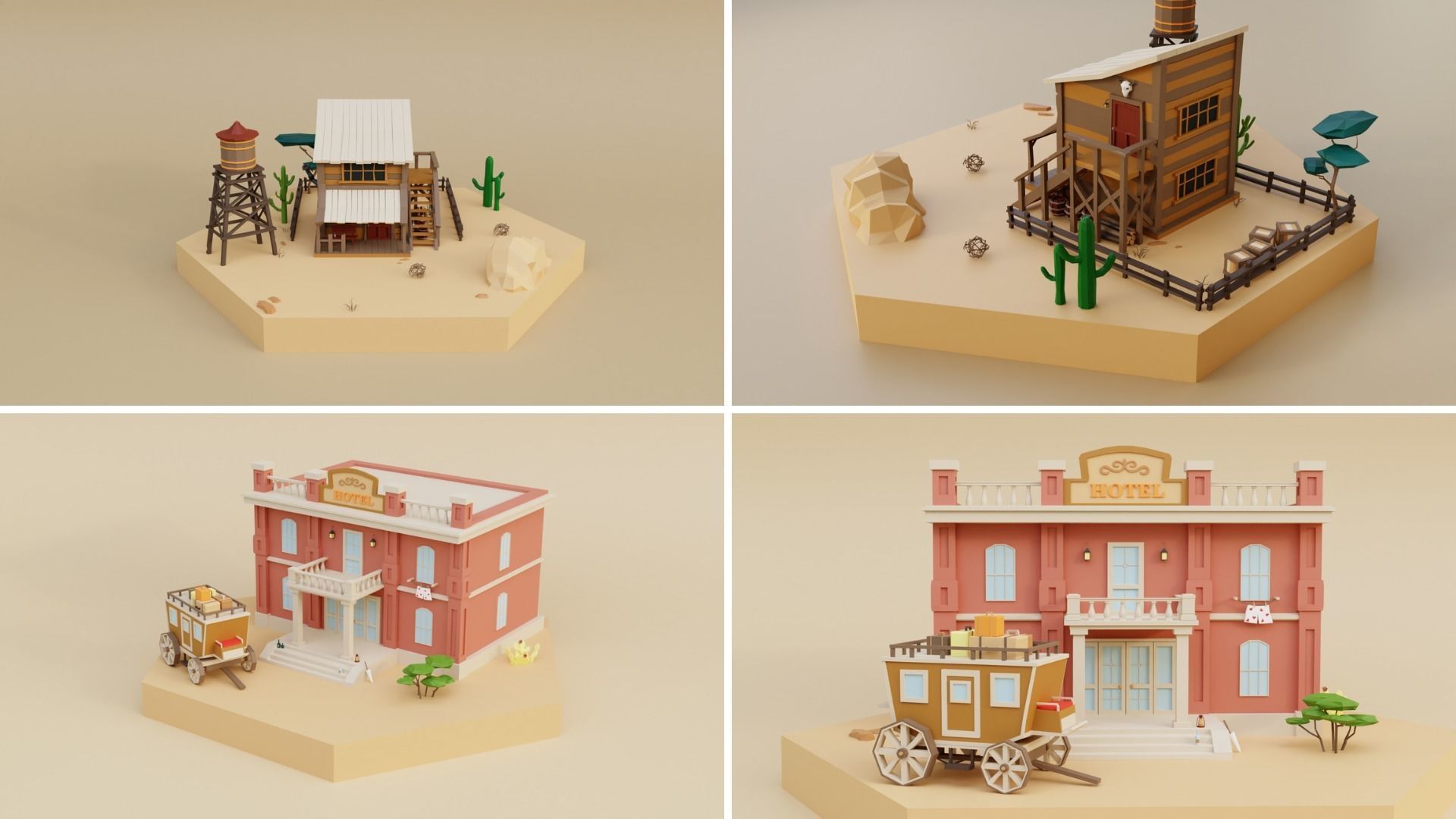 Low Poly Wild West Set Low-poly 3D model_9