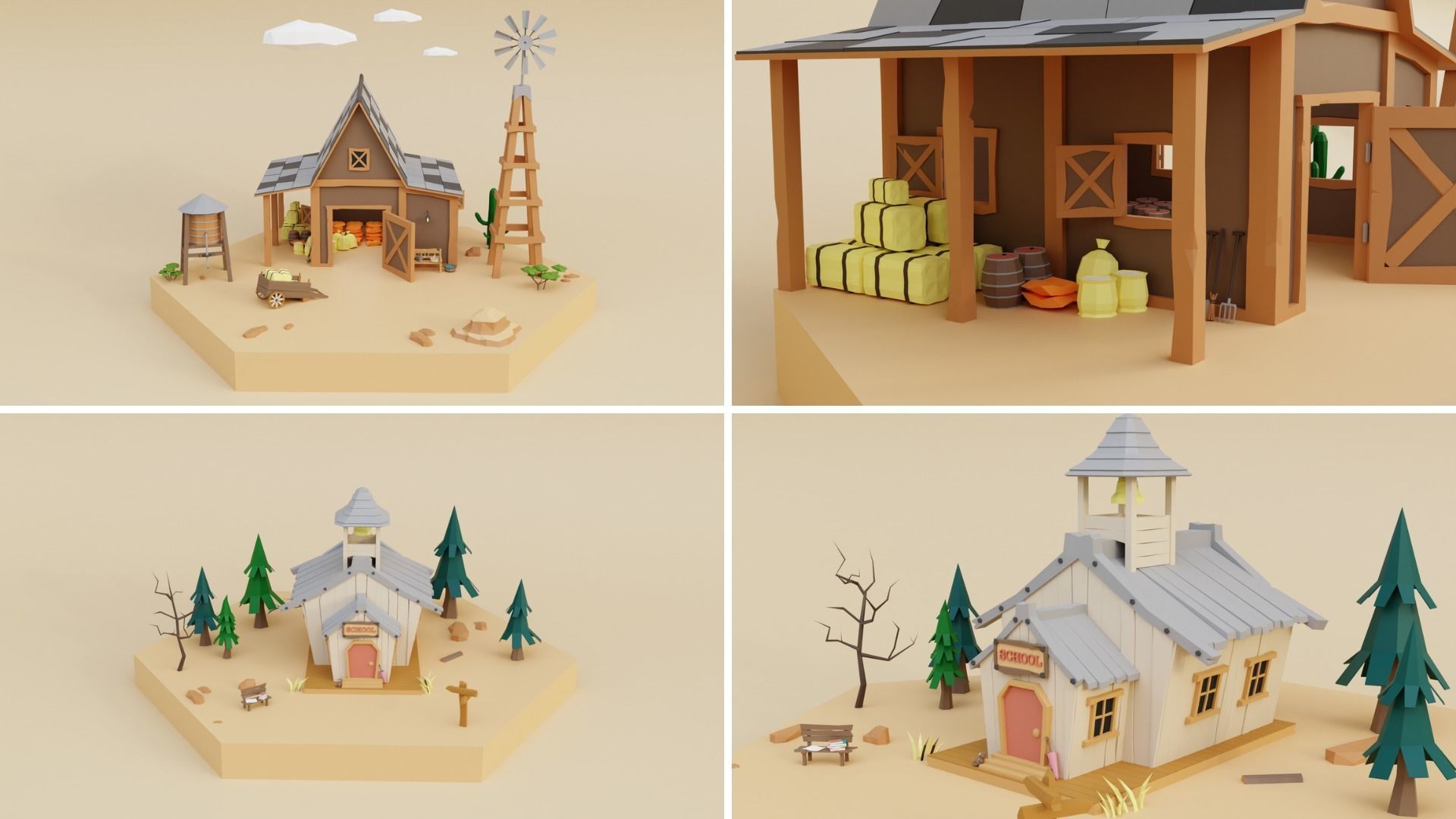 Low Poly Wild West Set Low-poly 3D model_8