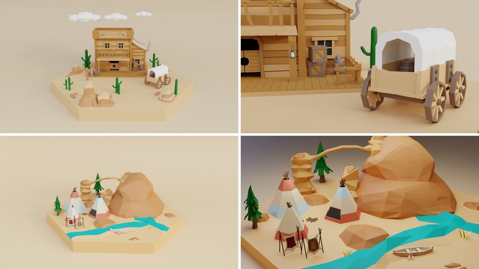 Low Poly Wild West Set Low-poly 3D model_4