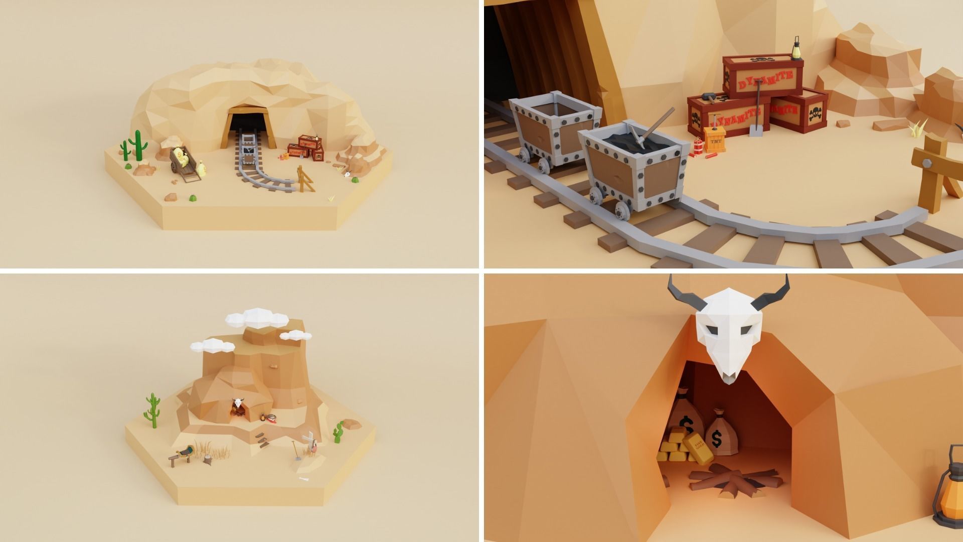 Low Poly Wild West Set Low-poly 3D model_11