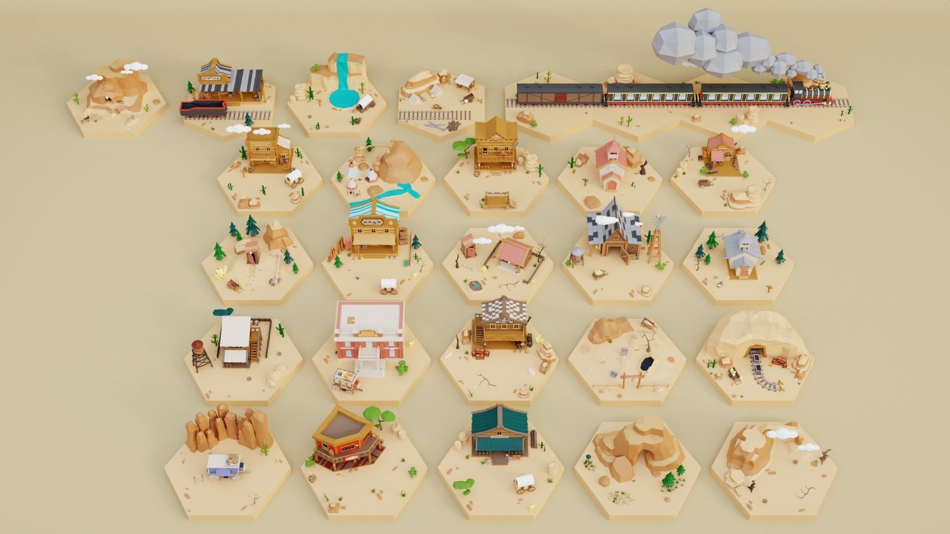 Low Poly Wild West Set Low-poly 3D model_2