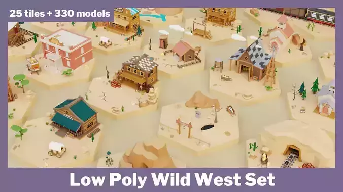Low Poly Wild West Set Low-poly 3D model