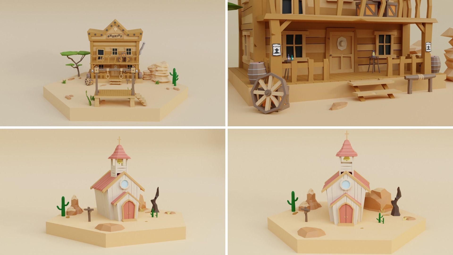Low Poly Wild West Set Low-poly 3D model_5