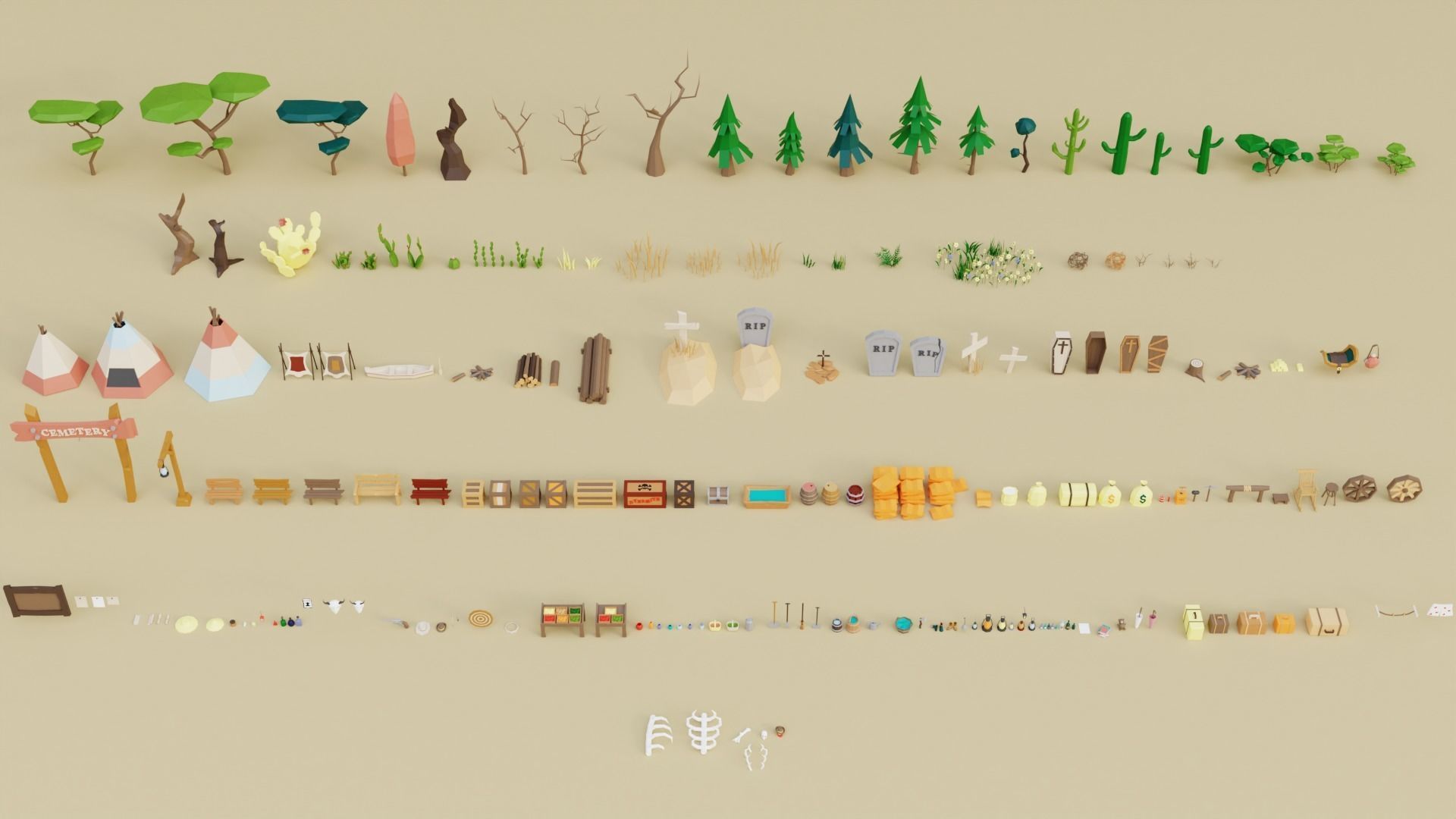 Low Poly Wild West Set Low-poly 3D model_21