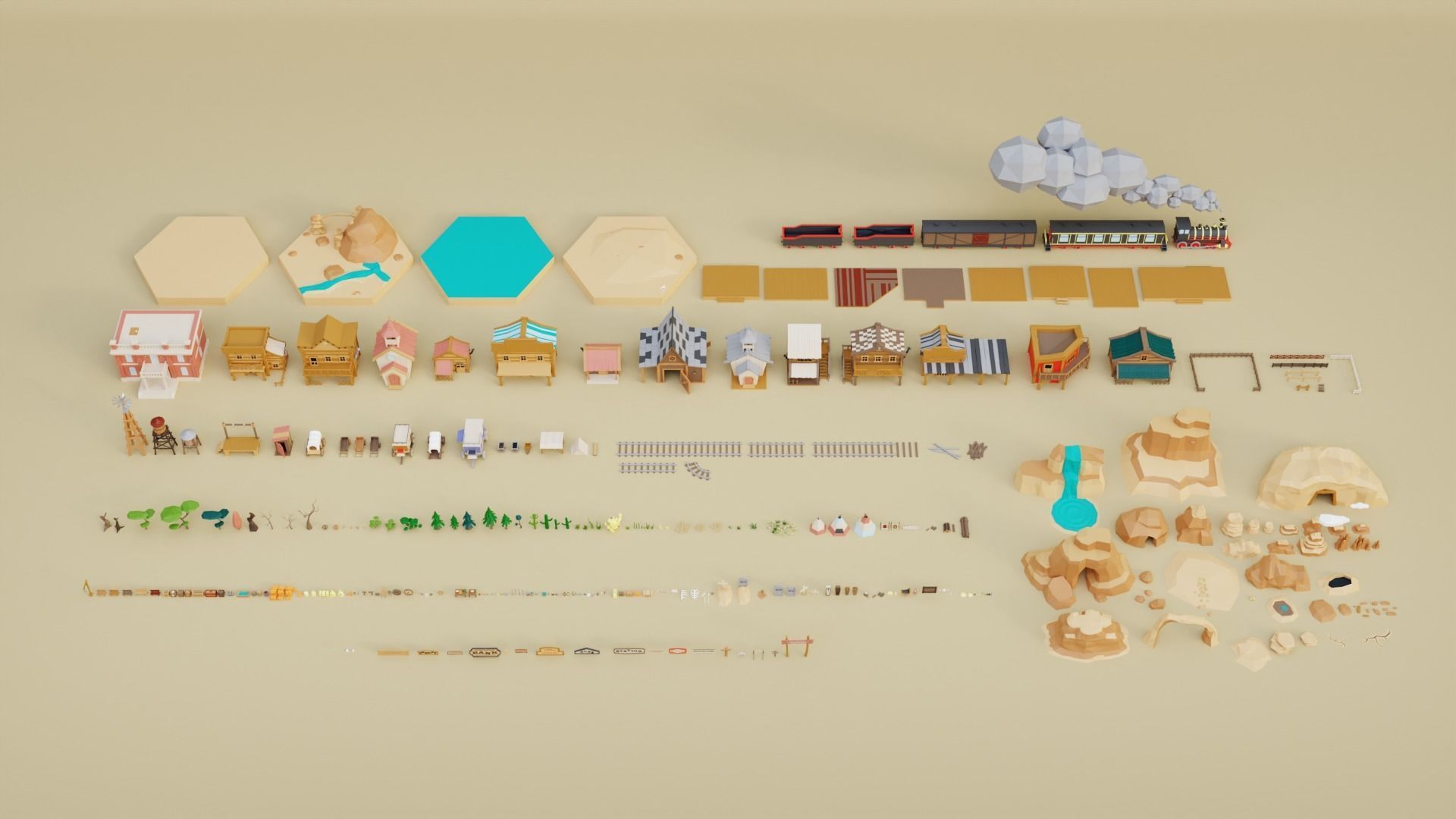 Low Poly Wild West Set Low-poly 3D model_17