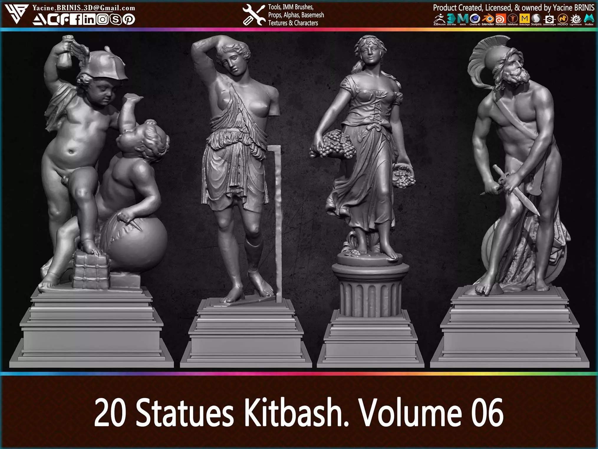 20 Statues Kitbash Vol 06 Low-poly 3D model