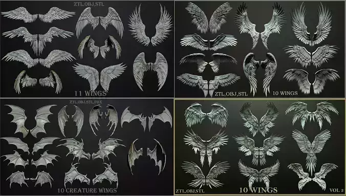 41 wings and 26 feathers 3D Model Collection
