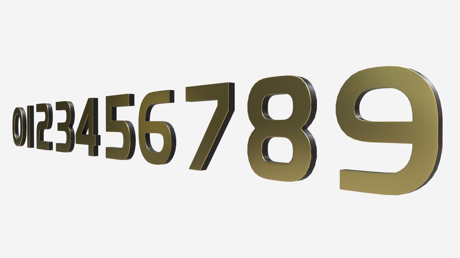 Numbers modern gold metal plastic 3D model_7