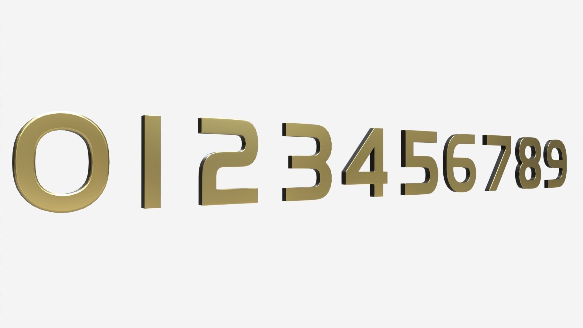 Numbers modern gold metal plastic 3D model_4