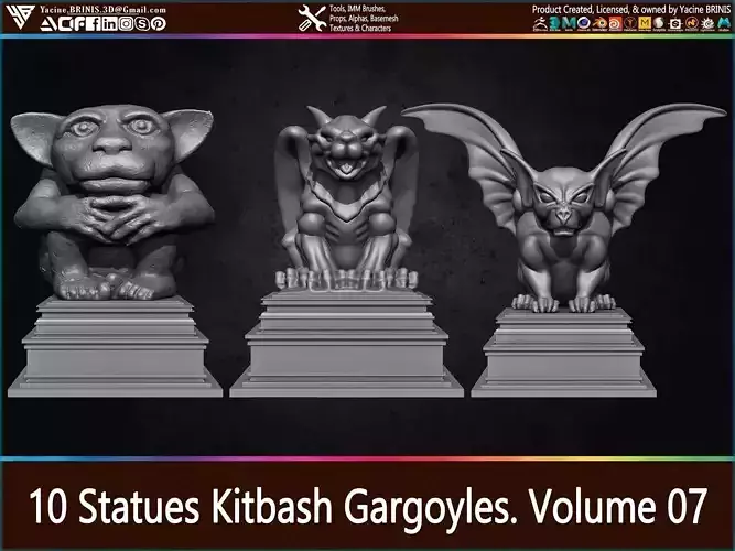 10 Statues Kitbash Gargoyles Vol 07 Low-poly 3D model