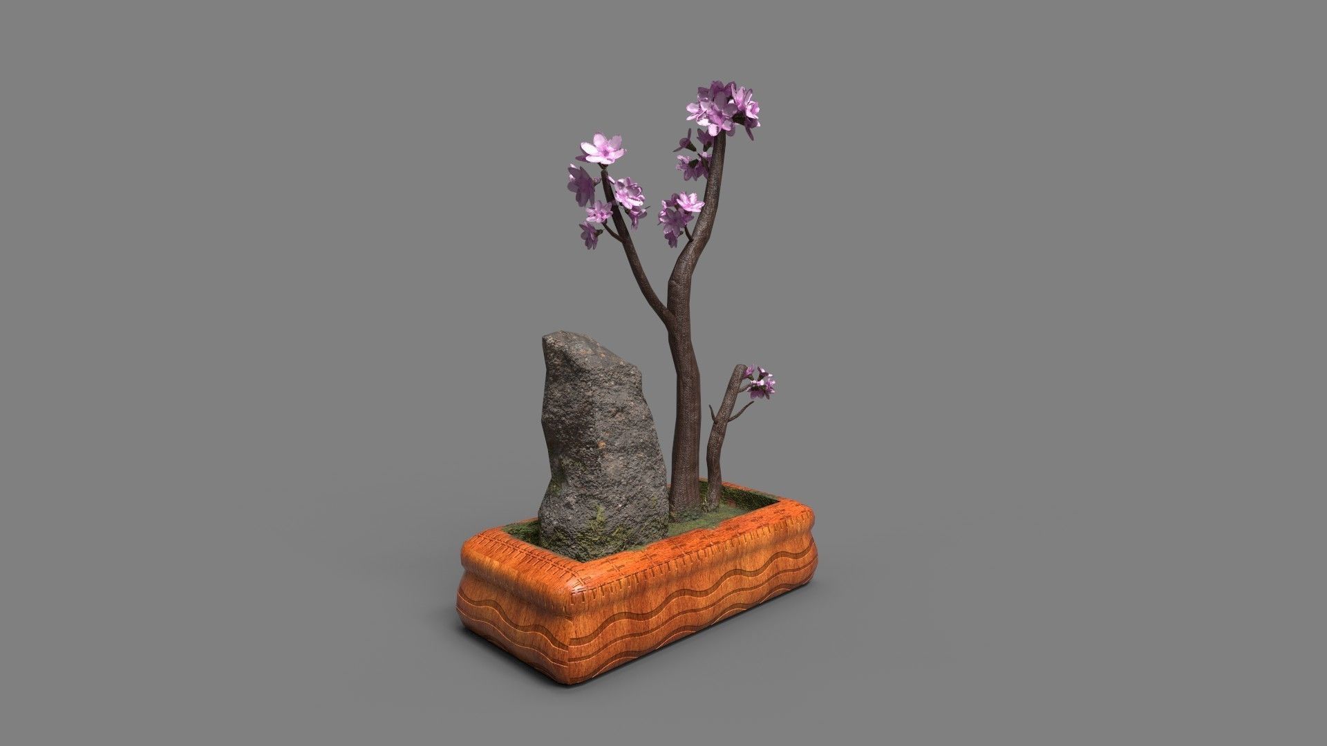 Bonsai Tree with pink flowers 3d Model Low-poly 3D model_3