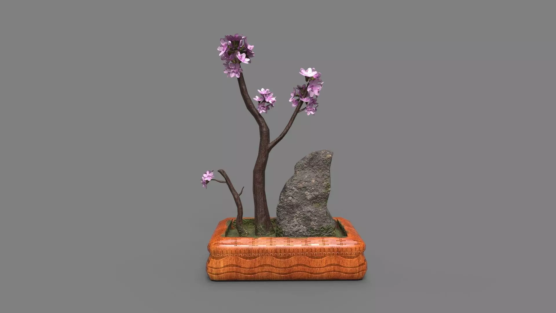 Bonsai Tree with pink flowers 3d Model Low-poly 3D model_0