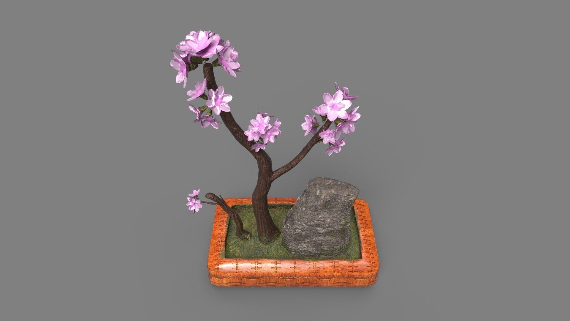 Bonsai Tree with pink flowers 3d Model Low-poly 3D model_5