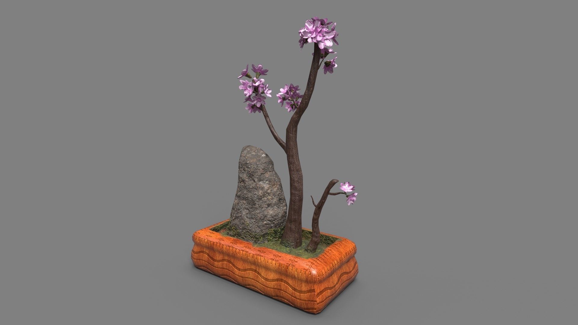Bonsai Tree with pink flowers 3d Model Low-poly 3D model_4