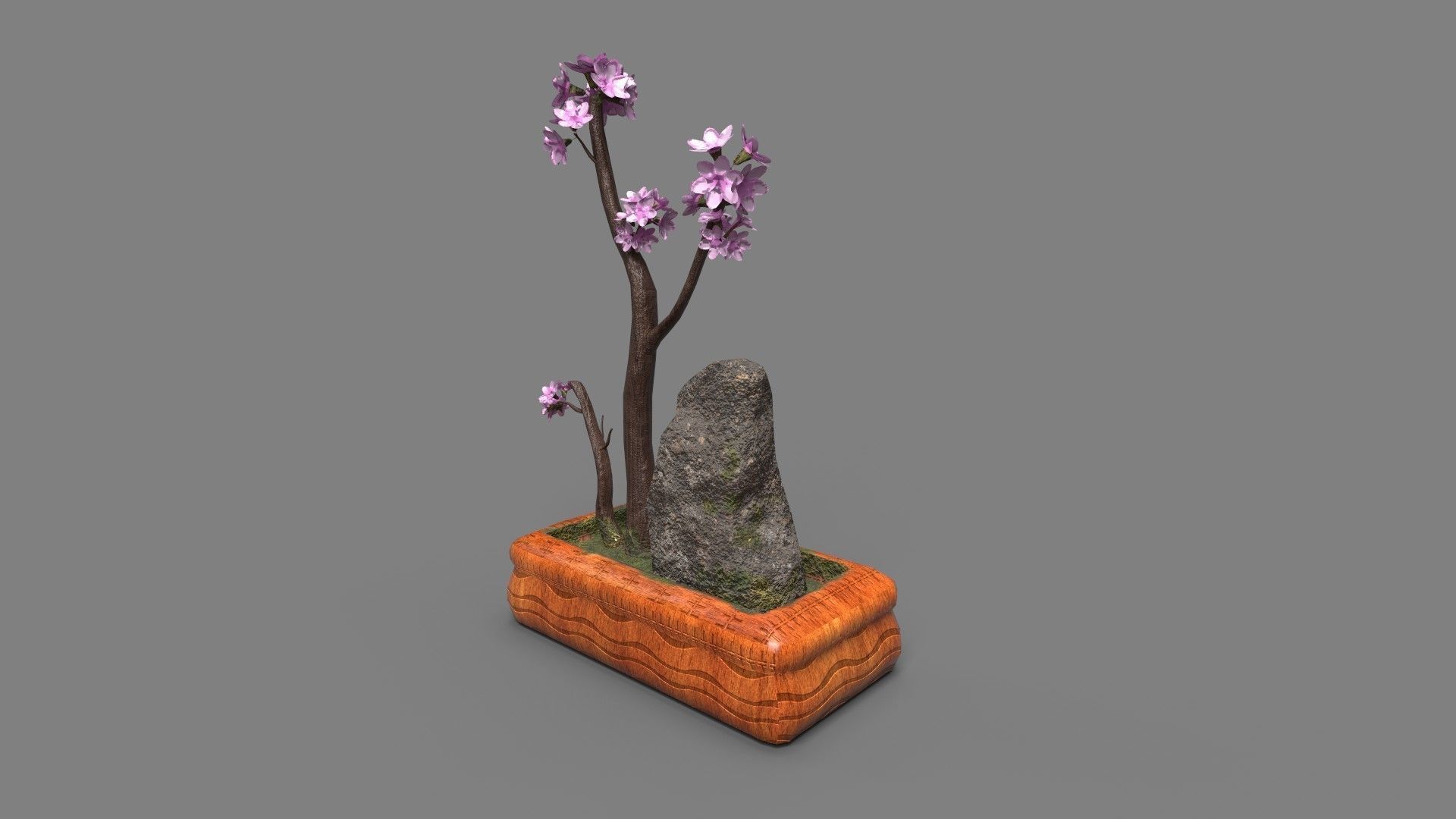 Bonsai Tree with pink flowers 3d Model Low-poly 3D model_2