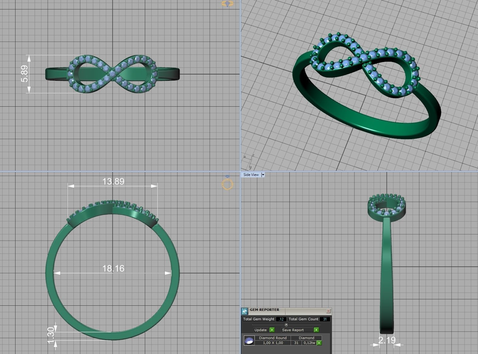 Infinity Jewelry Set Earrings and Ring 3dprint models 3D Model Collection_45