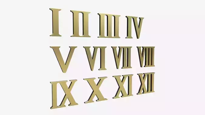 Roman numbers gold metal plastic