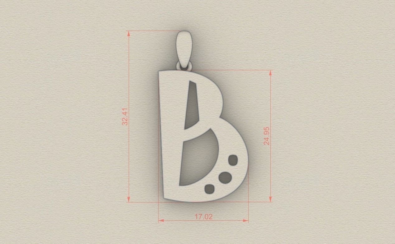 Model 874 Initial B Letter Pendant 3D print model_5