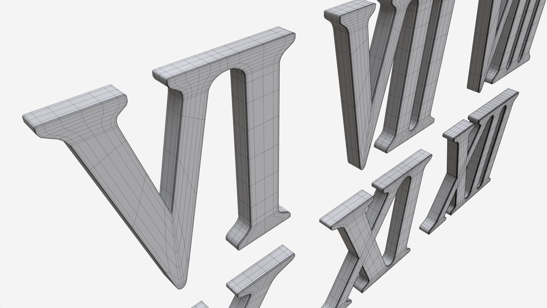 Roman numbers silver metal plastic 3D model_8