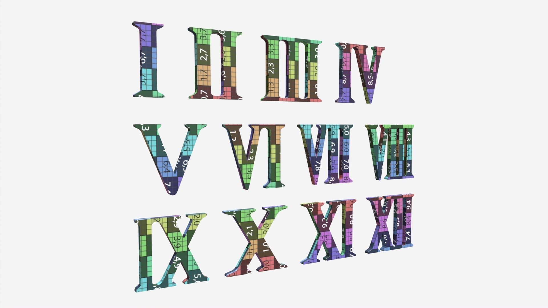 Roman numbers silver metal plastic 3D model_9