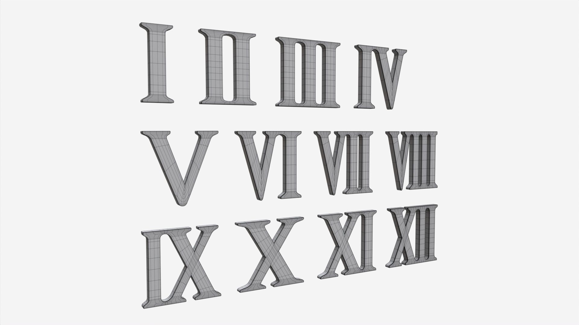 Roman numbers silver metal plastic 3D model_7