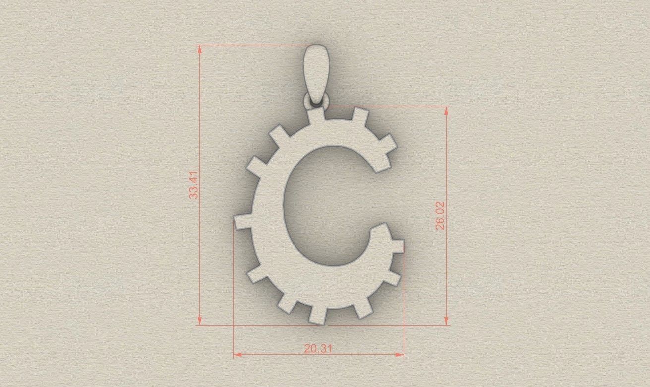 Model 875 Initial C Letter Pendant 3D print model_5