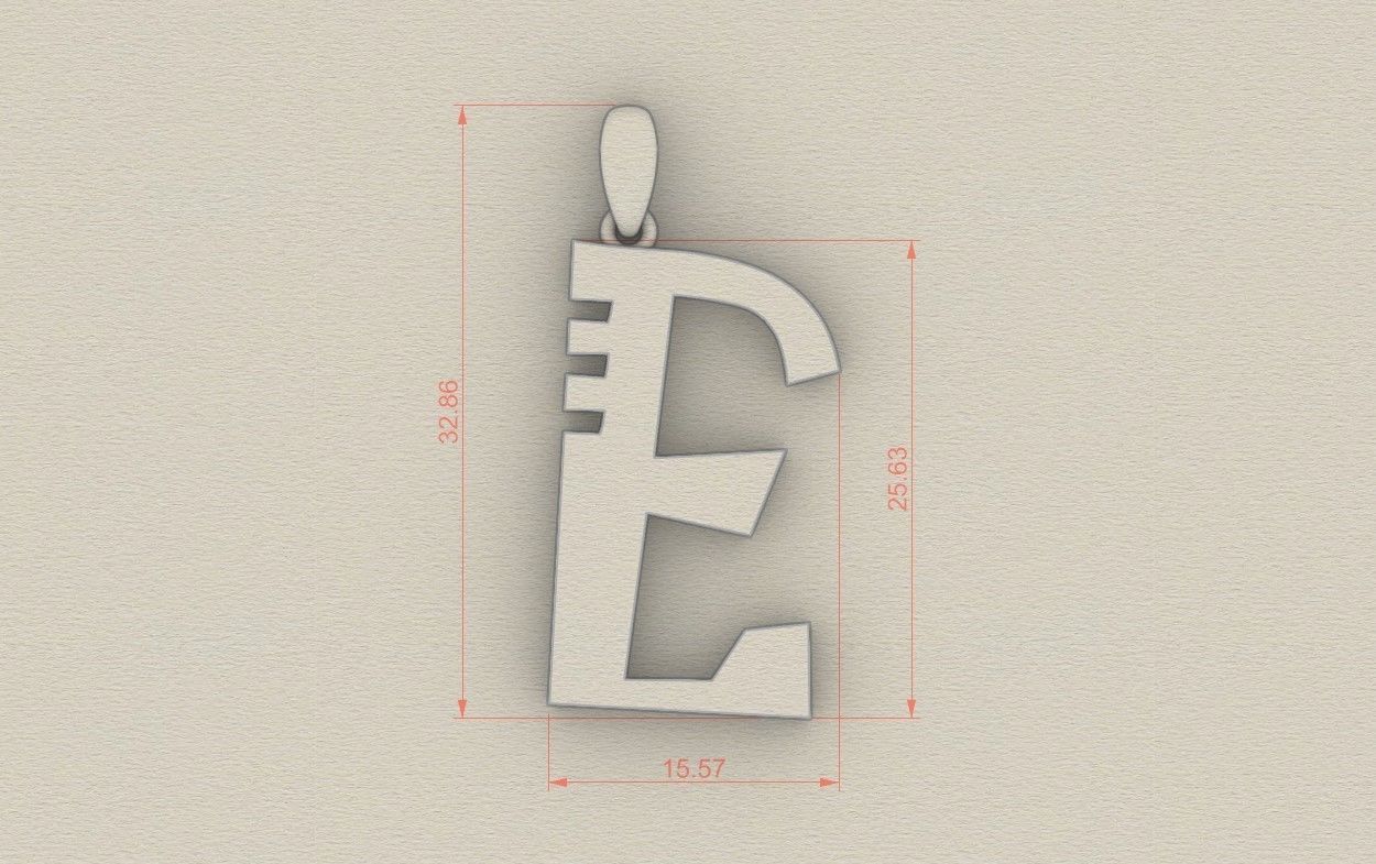 Model 877 Initial E Letter Pendant 3D print model_5
