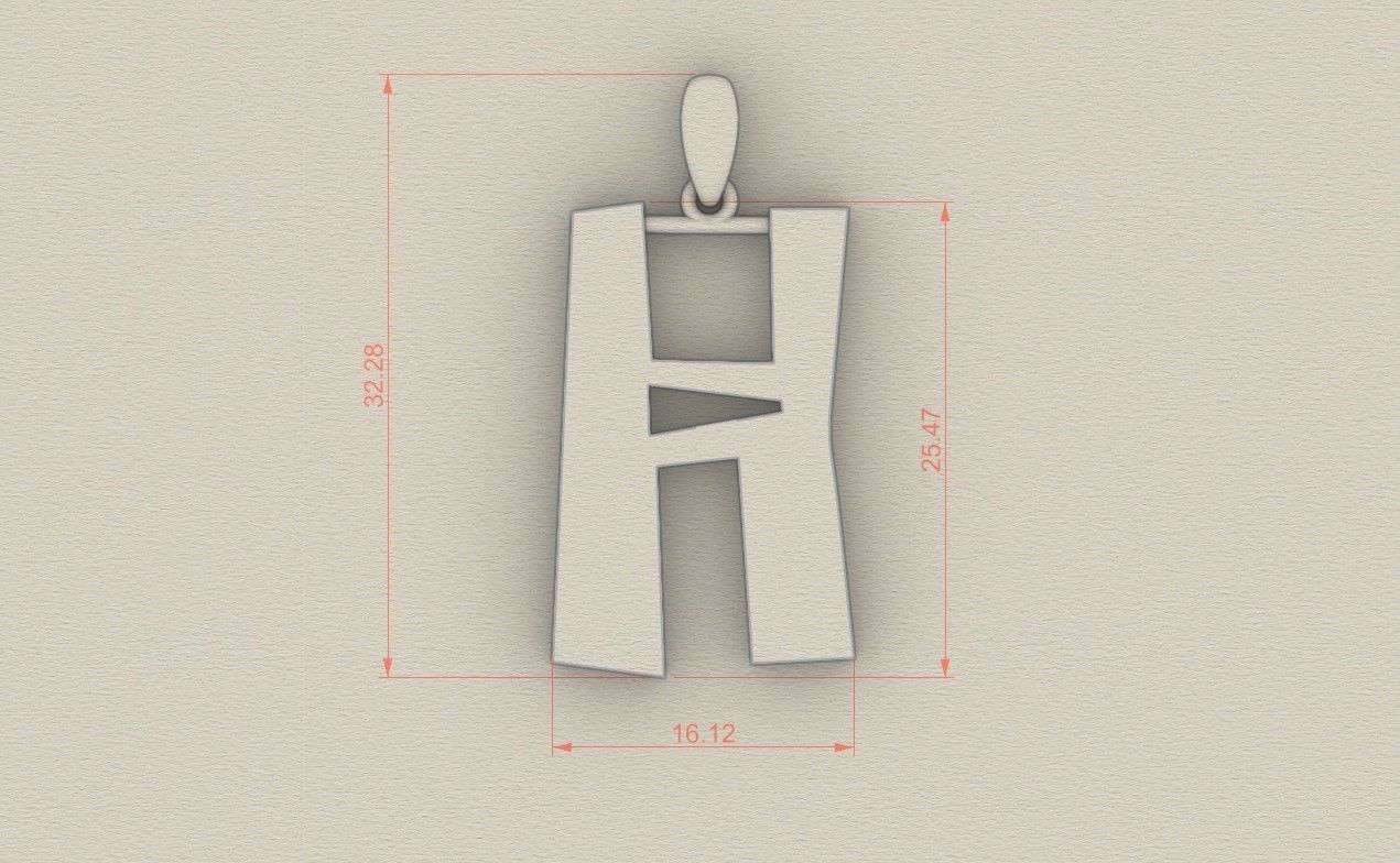 Model 880 Initial H Letter Pendant 3D print model_5