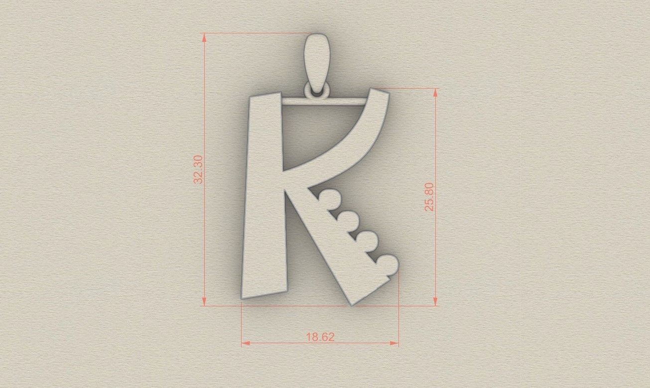 Model 883 Initial K Letter Pendant 3D print model_5