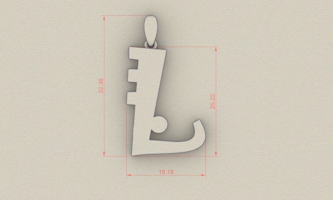 Model 884 Initial L Letter Pendant 3D print model_5