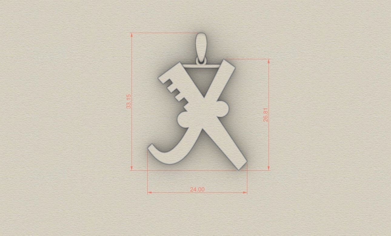 Model 897 Initial X Letter Pendant 3D print model_6