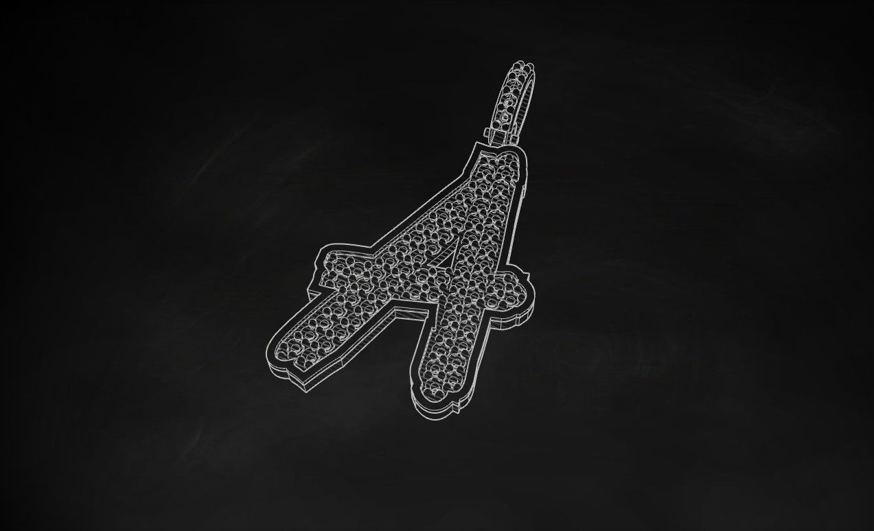 Model 821 Initial A Diamond Letter Pendant 3D print model_9