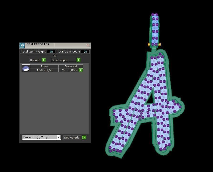 Model 821 Initial A Diamond Letter Pendant 3D print model_10