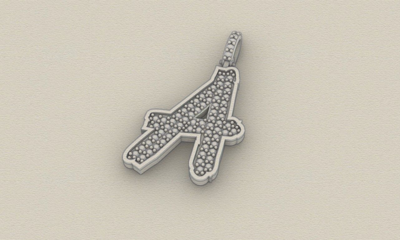 Model 821 Initial A Diamond Letter Pendant 3D print model_5