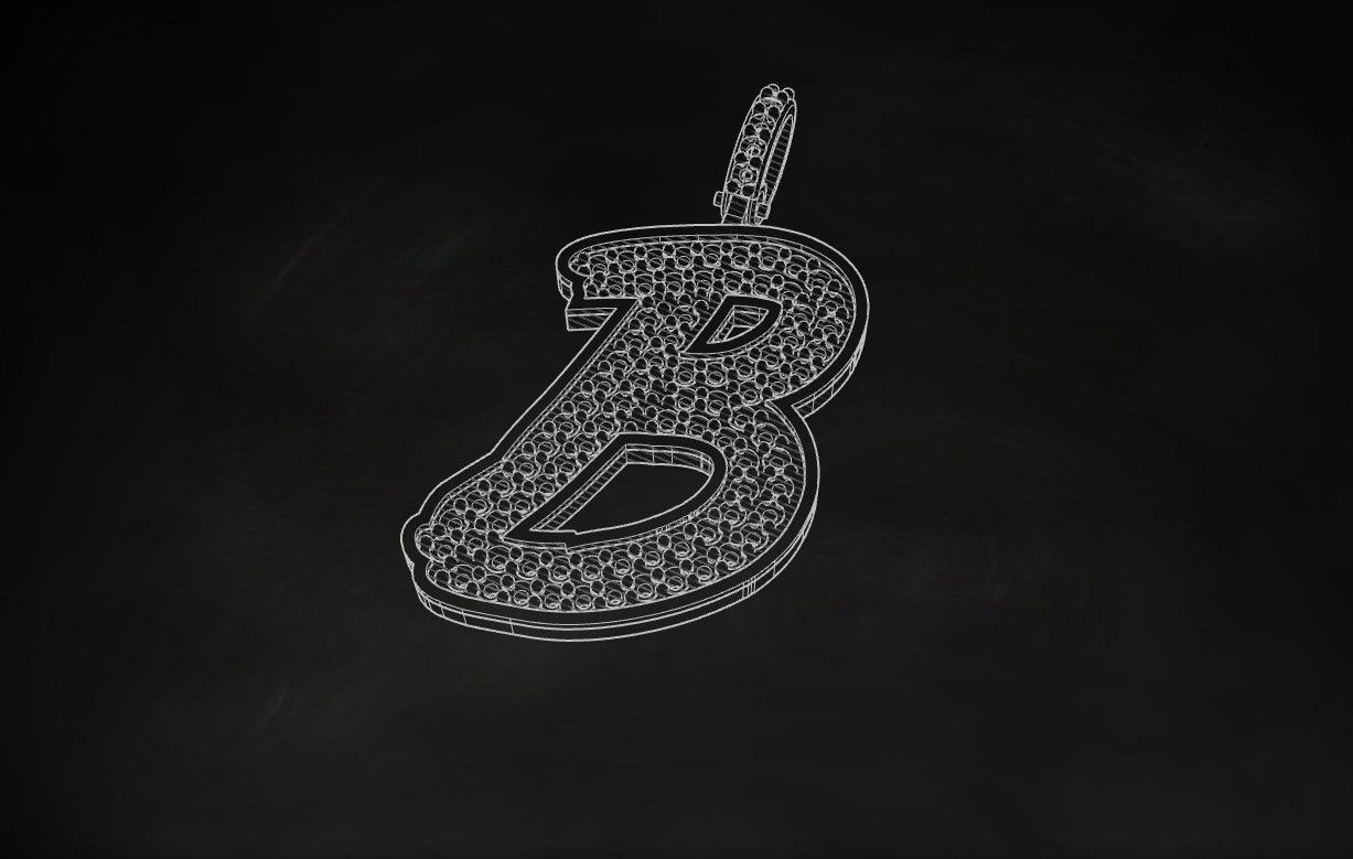Model 822 Initial B Diamond Letter Pendant 3D print model_9
