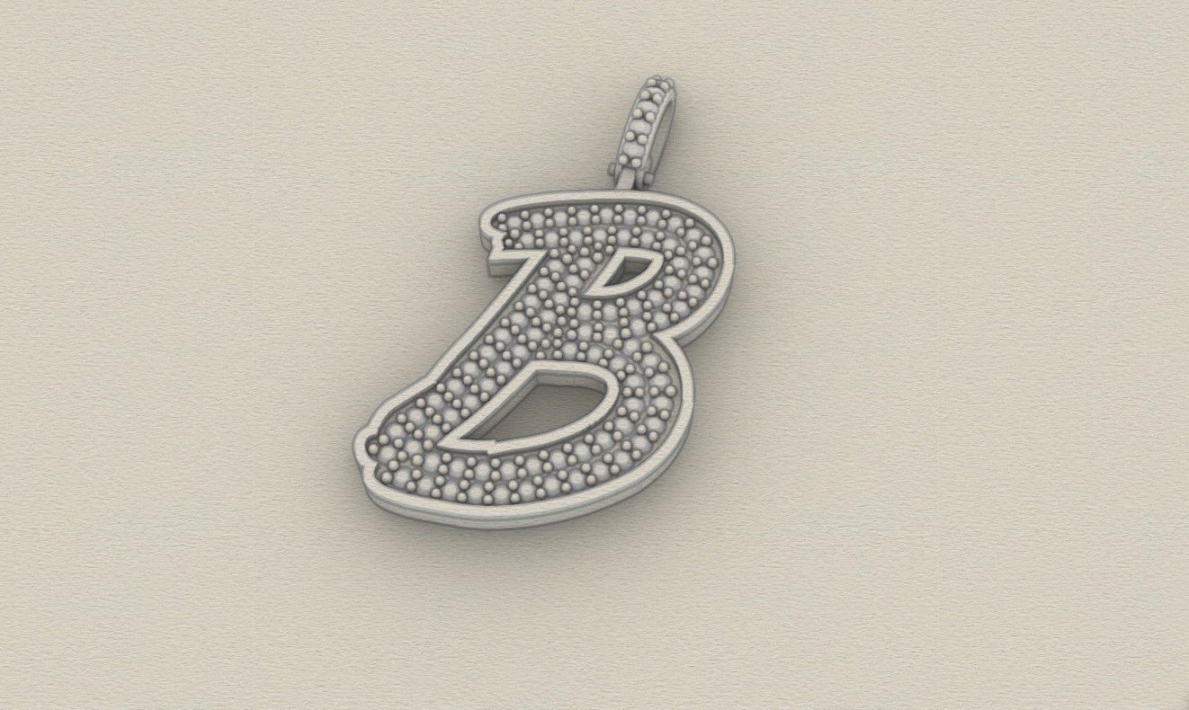 Model 822 Initial B Diamond Letter Pendant 3D print model_8