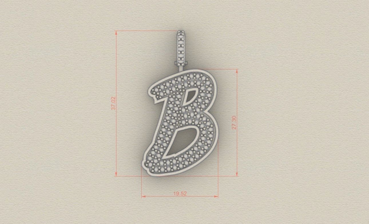 Model 822 Initial B Diamond Letter Pendant 3D print model_6